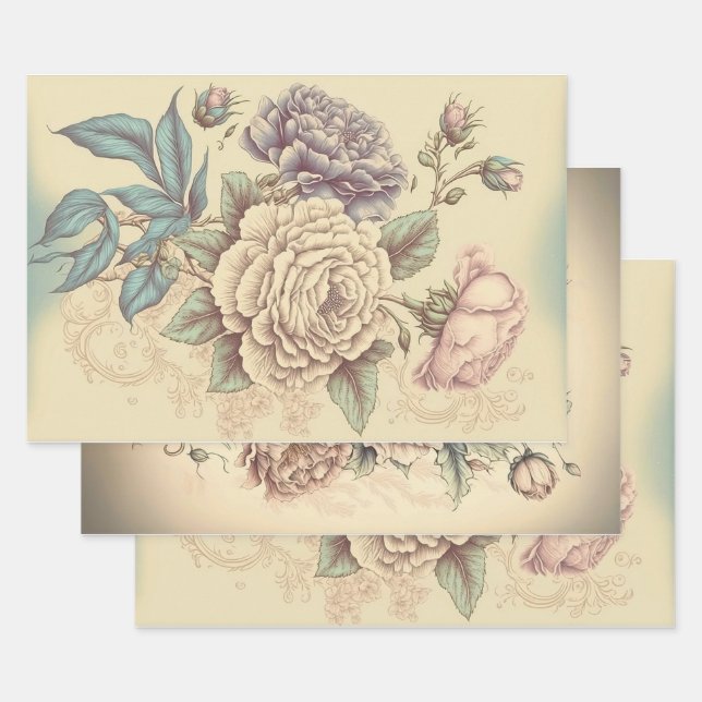 Papier Découpage Floral - Style Vintage (Lot)