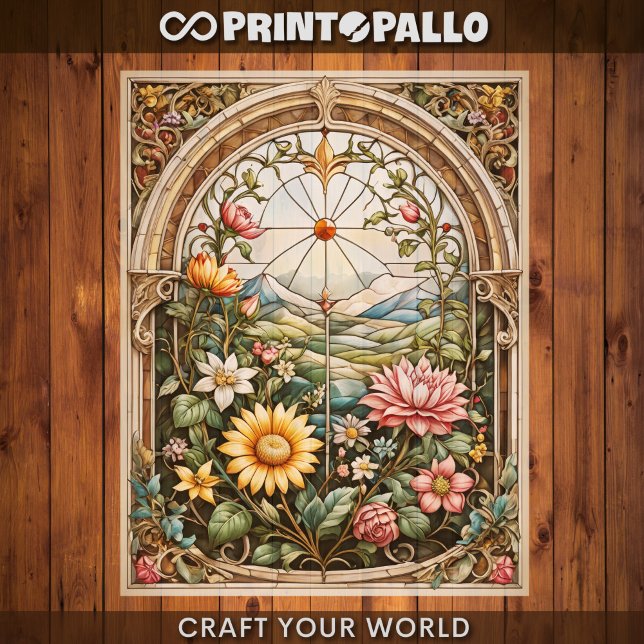 Papier Découpage - Vitrail avec fleurs (Créateur téléchargé)