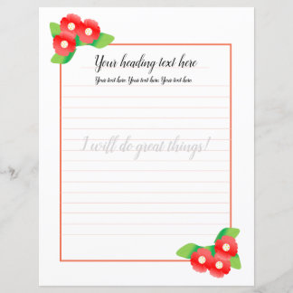 Papier d'écriture lin rouge Magnolia Floral