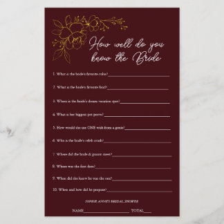 Papier Deep Burgundy Who Knows The Bride Shower Game