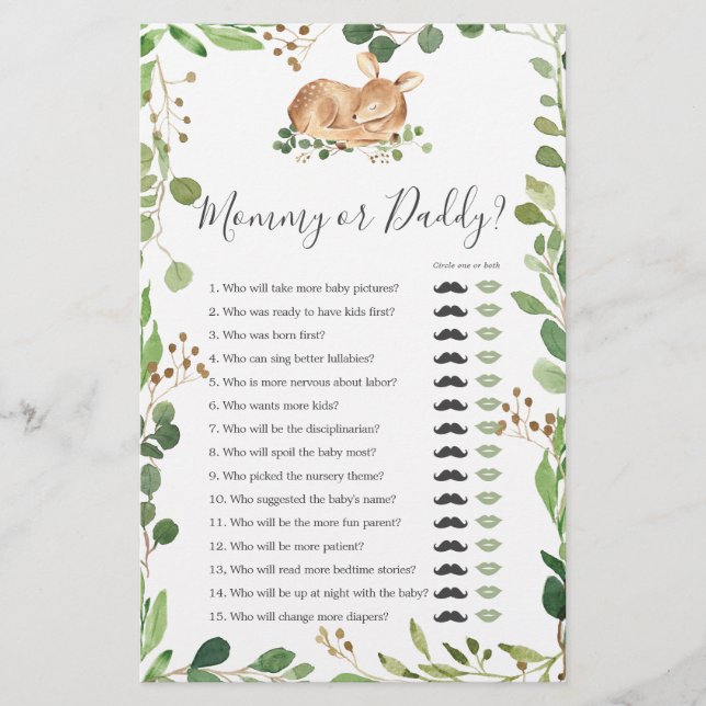 Papier Deer Baby shower maman ou papa jeu (Devant)