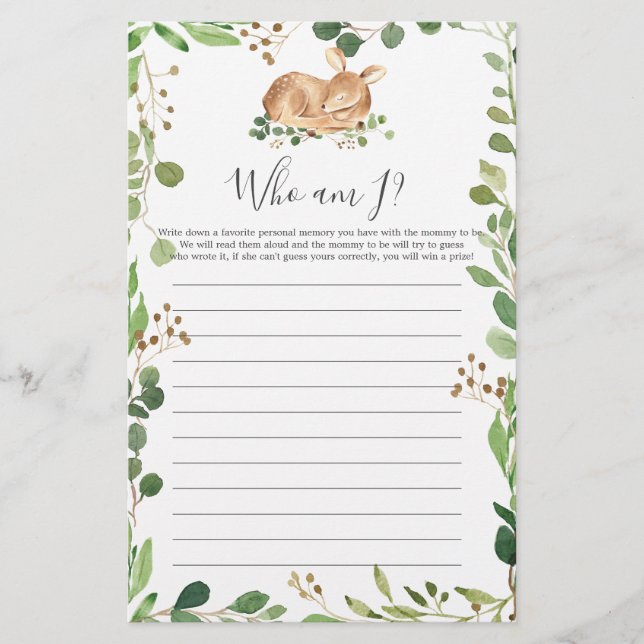 Papier Deer Baby shower Qui Suis-Je Joué (Devant)