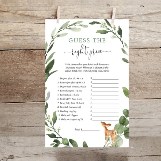 Papier Deer Devine le bon prix jeu de baby shower (Créateur téléchargé)