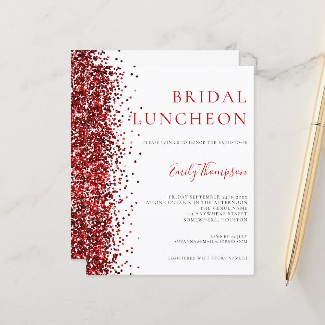 Papier Déjeuner nuptial Budget Invitation Parties scintil (Devant/Arrière en situation)