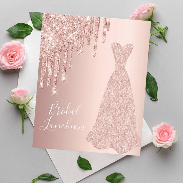 Papier Déjeuner nuptial budget rose robe or invitation (Créateur téléchargé)