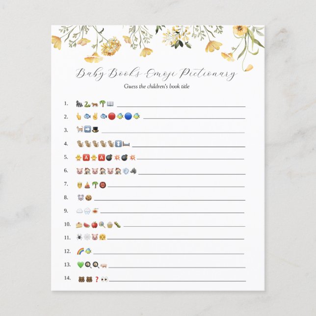 Papier Delicy Yellow Fleur sauvage Livres bébé Emoji Jeu (Devant)
