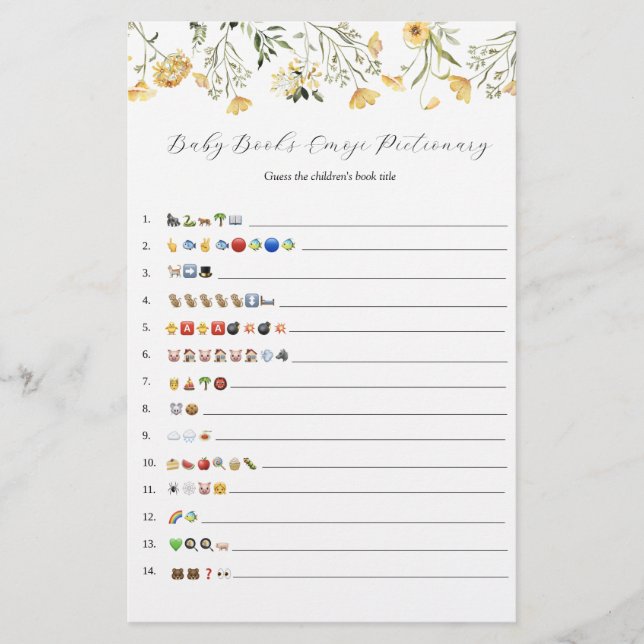 Papier Delicy Yellow Fleur sauvage Livres bébé Emoji Jeu (Devant)