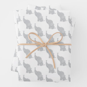 Papier d'emballage à motif éléphant gris