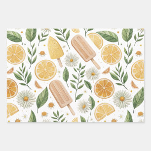 Papier d'emballage Agrumes Floraux – Lot de 3 feui
