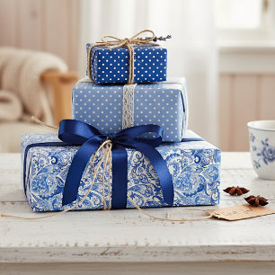 Papier d'emballage artistique floral Paisley bleu 