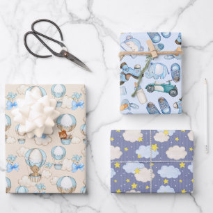 papier d'emballage bleu baby shower