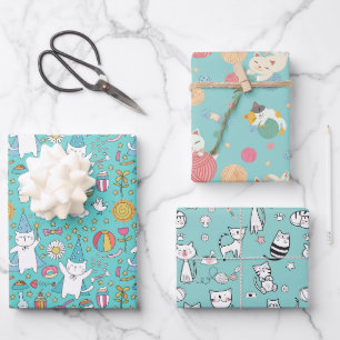 Papier d'emballage bleu Party Cats