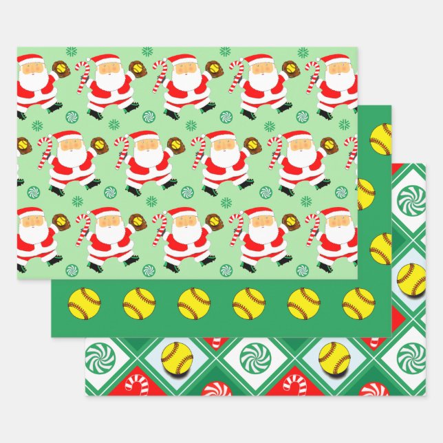 Papier d'emballage cadeau de Noël Softball (Lot)