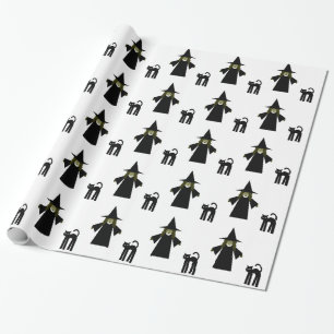 Papier d'emballage cadeau de sorcière et de chat