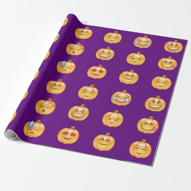 Papier d'emballage cadeau d'Emojis de citrouille (Déroulé)