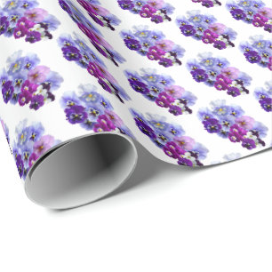 Papier d'emballage cadeau Fleurs de pensées violet