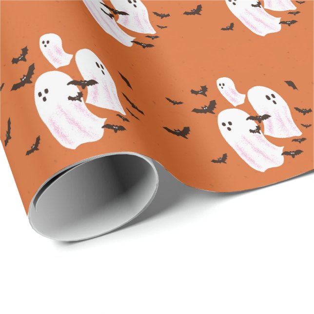 Papier d'emballage cadeau Halloween Fantôme Épouva (Coin rond)