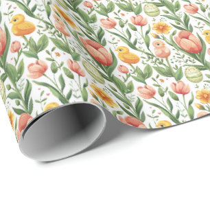 Papier d'emballage cadeau Pâques poussins et tulip