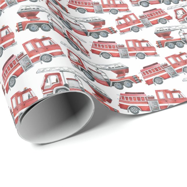 Papier d'emballage cadeau pour camion de pompiers (Coin rond)