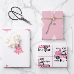 Papier d'emballage d'arbre rose