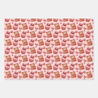 Papier d'emballage de la Saint-Valentin ours et cu