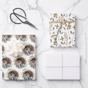 Papier d'emballage de mariage floral aquarelle en