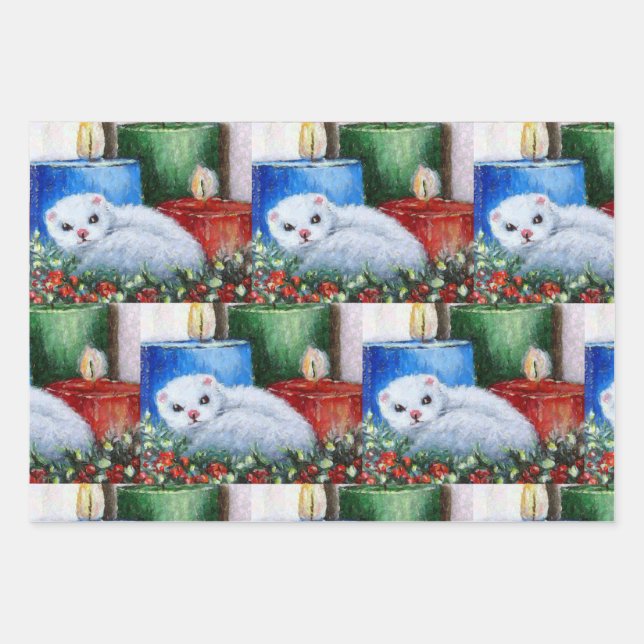 Papier d'emballage de Noël Ferret d'Art original (Devant)