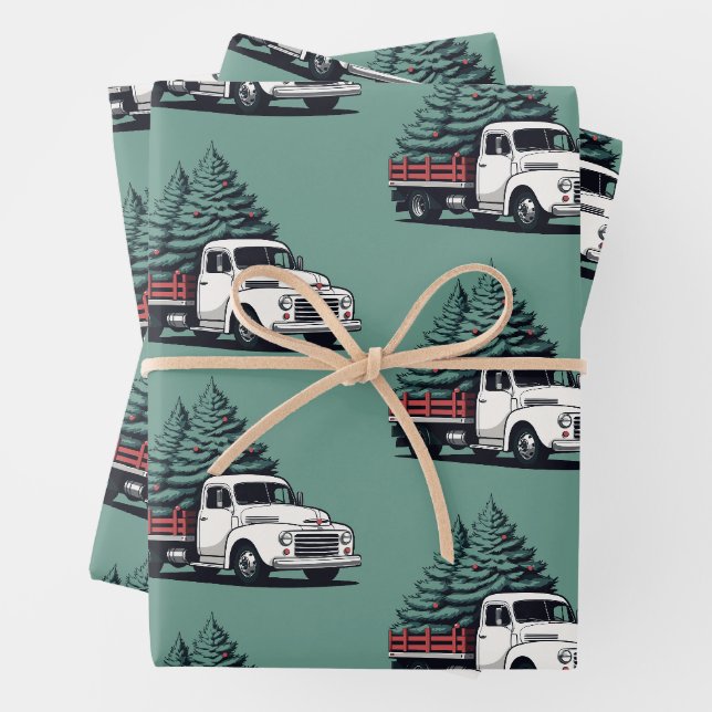 Papier d'emballage de Noël | Motif de camion d'arb (En situation)