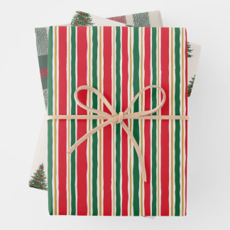 Papier d'emballage de Noël rayé, Pin sylvestre