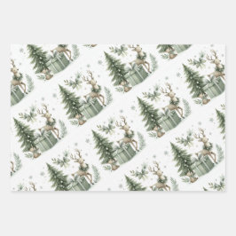 Papier d'emballage de Noël vert Sage - ensemble de