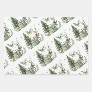 Papier d'emballage de Noël vert Sage - ensemble de