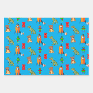 Papier d'emballage Dinosaures, Fusées et Ours
