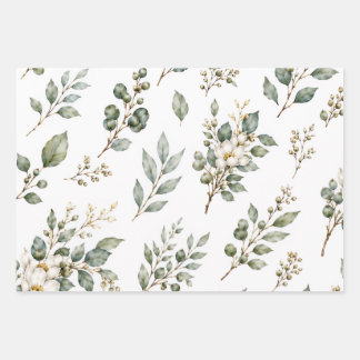 Papier d'emballage élégant botanique feuille d'euc