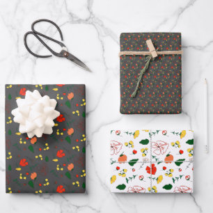 Papier d'emballage en fleur sauvage rouge motif gr