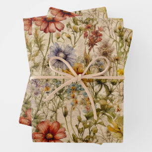 PAPIER D'EMBALLAGE FEUILLE FLEURIE FLEURS SAUVAGES