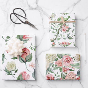 Papier d'emballage feuilles à motif floral aquarel