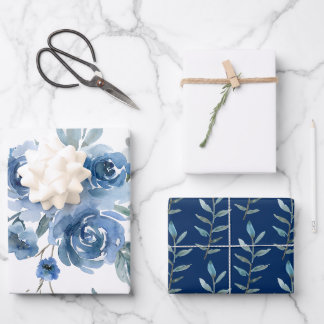 Papier d'emballage feuilles de rose bleue Félicita