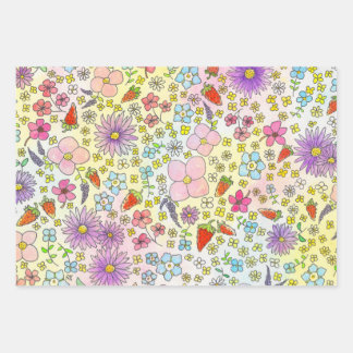 Papier d'emballage Fleurs et Fraises