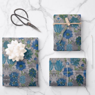Papier d'emballage floral à marguerite turquoise
