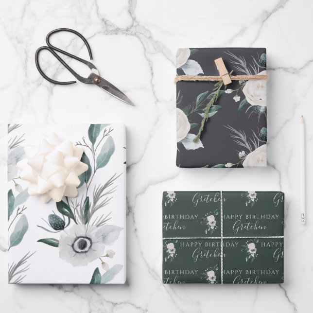 Papier d'emballage floral aquarelle pour anniversa (Recto)