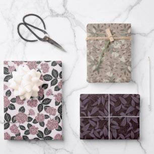 Papier d'emballage floral délicat Jeu de 3 feuille