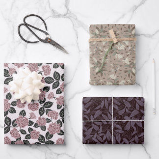 Papier d'emballage floral délicat Jeu de 3 feuille
