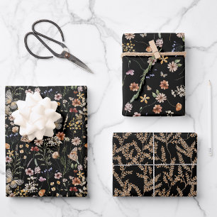Papier d'emballage floral noir