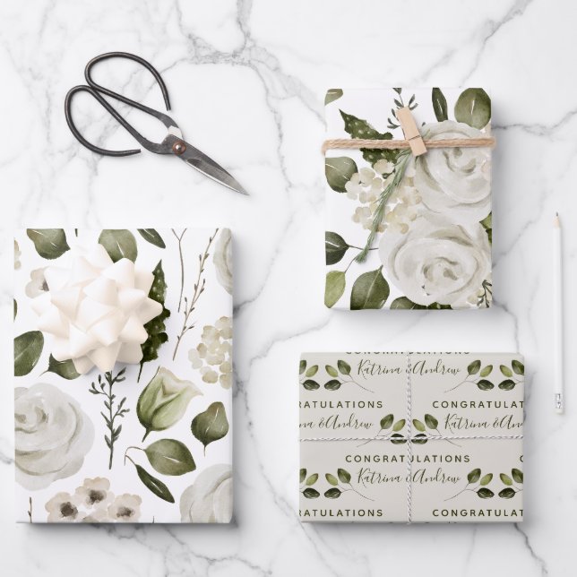 Papier d'emballage floral pour mariage Feuille pla (Recto)