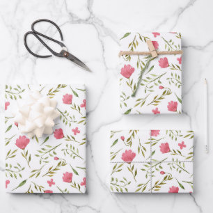 Papier d'emballage floral rose vert féminin
