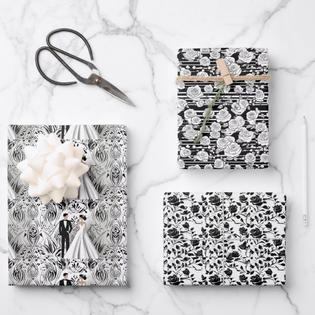 Papier d'emballage mariage noir et blanc (Recto)