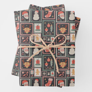 Papier d'emballage mignon timbre-poste de Noël