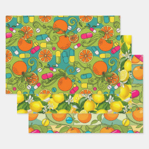 Papier d'emballage motif RX Citrus Rétro Pharmacie