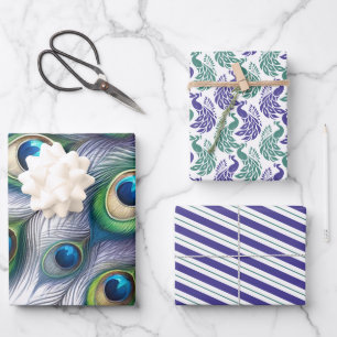 Papier d'emballage Paon Vert et Violet