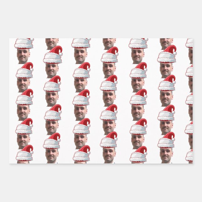 Papier d'emballage personnalisé drôle visage Noël (Devant)